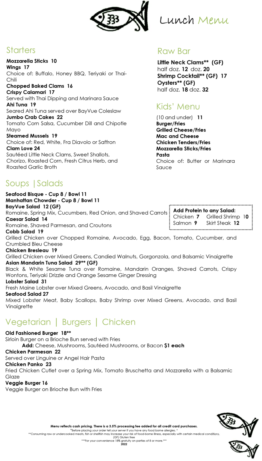 bay view lunch menu with prices